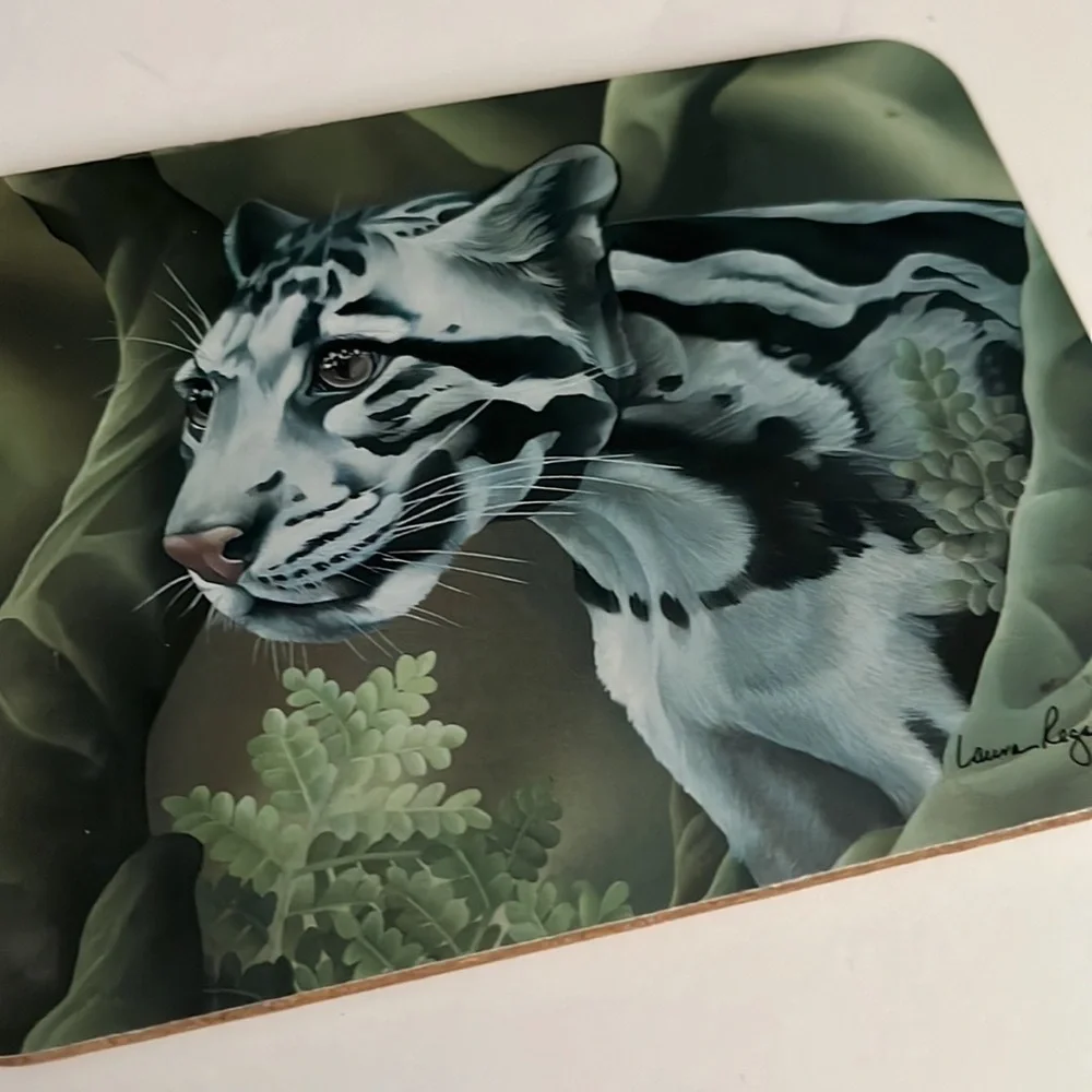 National Wildlife Federation Coasters Set of 4 Tiger Leopard Hardboard Cork 1993